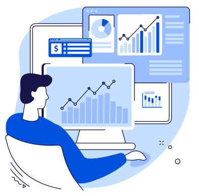 Illustration of a professional analyzing performance data, showcasing measurable growth, reduced inefficiencies, and sustainable results.